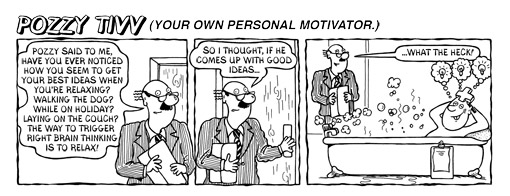 Relax-in-bath Motivational cartoon strip - thinking up good ideas!
