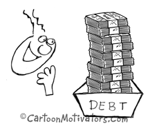 Cartoon animation of guy looking at size of his debt reducing