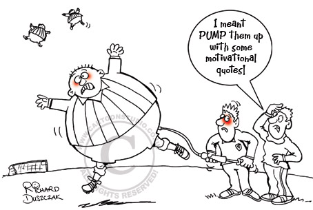 PumpedUp Footy cartoon - Soccer cartoon, pumping a player up -pump them up with motivational quotes.