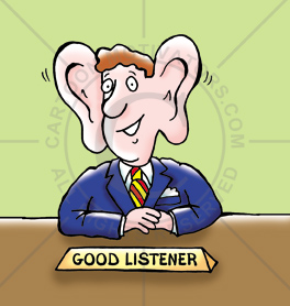 Listener Listener cartoon - guy with very big ears ready to listen.